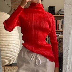 Issey Miyake Pleats Please Red Turtleneck